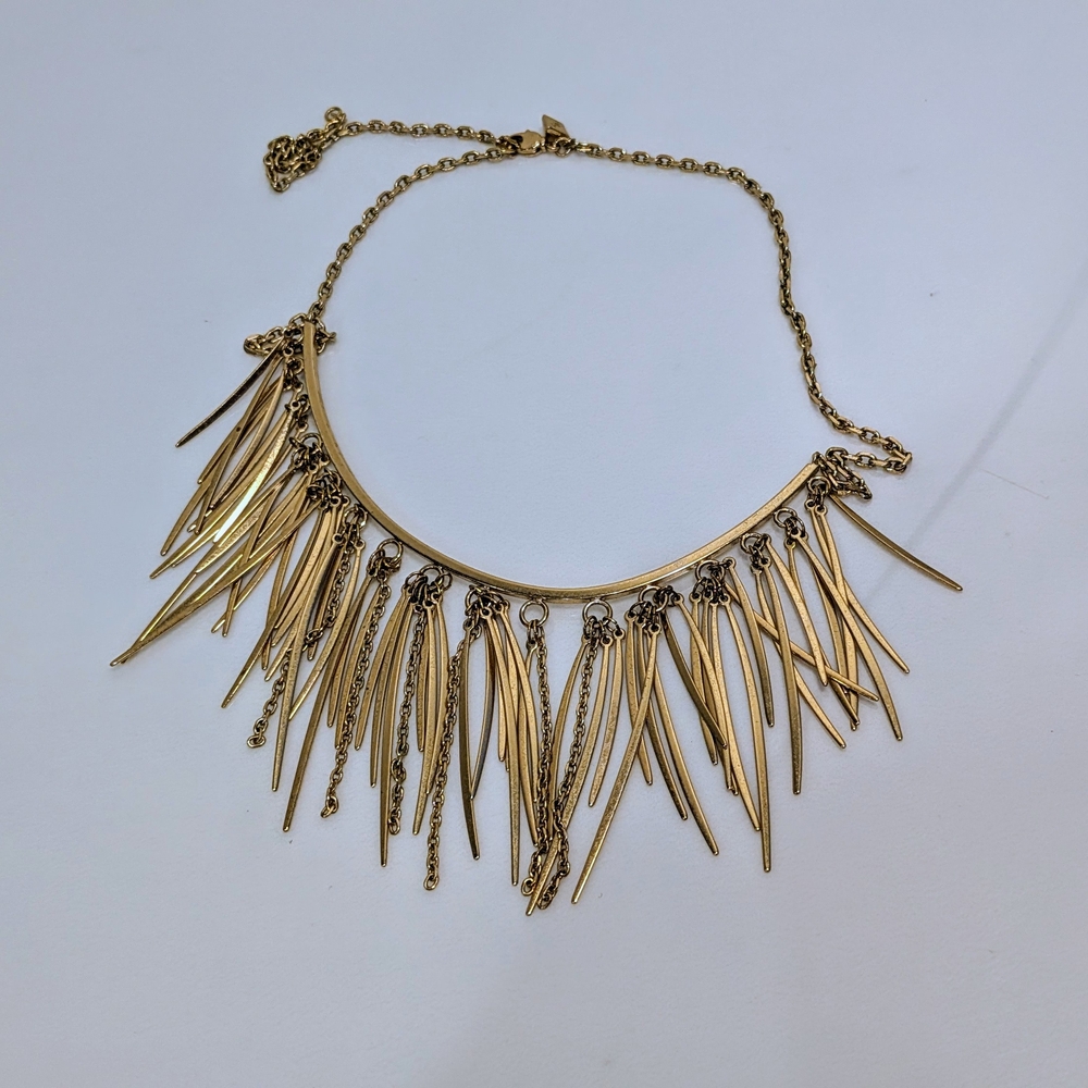 Rebecca Minkoff Gold Fringe Necklace with Leaf Pendants